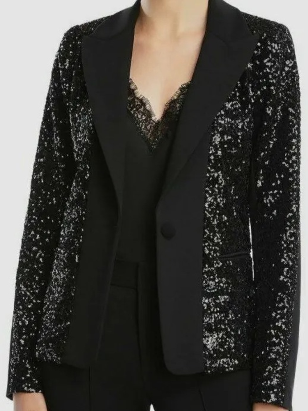 Bailey 44 Black Sequin Satin-Lapel Blazer